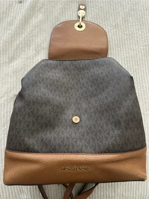 Michael Kors Raven Brown Logo Backpack with Tan Leather Trim thumbnail 4