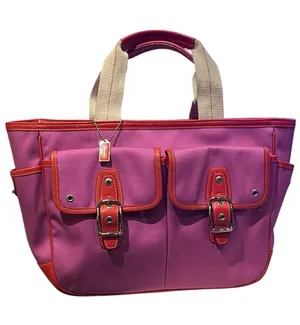 Vintage Coach Twill Garden Tote featuring a fuchsia/pink canvas orange trim thumbnail 1