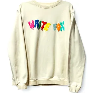 White Fox Oversized Drip Logo Crewneck Sweatshirt‎ Cream M Streetwear thumbnail 1