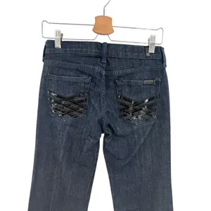 7 For All Mankind‎ Dojo Bootcut Flare Jeans Patent Lattice Pockets 26 Dark Wash thumbnail 6