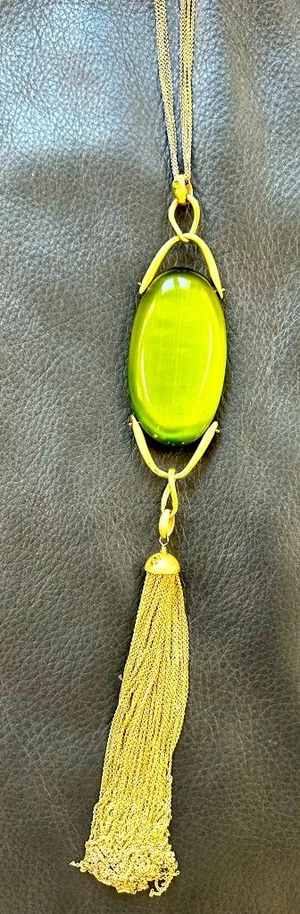 Lia Sophia Kiam Family “Elena” Green Cat’s Eye Necklace 23” long thumbnail 1