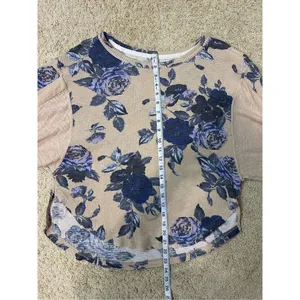 Free People taupe blue floral ballon sleeve‎ thermal XS BIN P thumbnail 7
