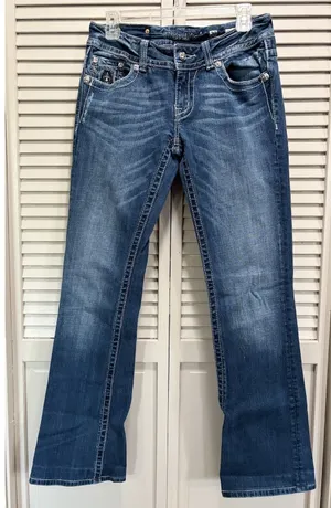 Miss Me Bootcut Jeans Zip Low Rise Embroidery/Gems Logo‎ Size 29 Boho/Western thumbnail 1