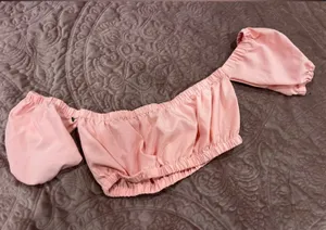 Pink Off-Shoulder Ruched Crop Top thumbnail 1