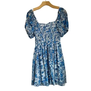 Sincerely Jules Blue Floral Puff‎ Sleeve Mini Dress Cottagecore Spring S thumbnail 2