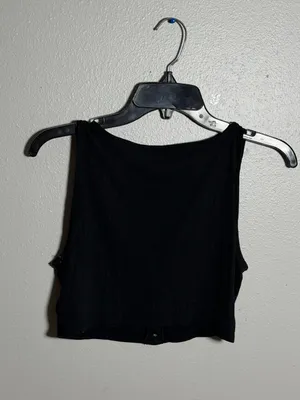 Madewell Women Minimalist Neutral Black Ribbed Button-Front Crop Tank Top size M thumbnail 5