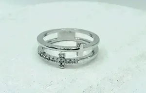 Silver Double Cross Rhinestones Ring Size 7 thumbnail 3