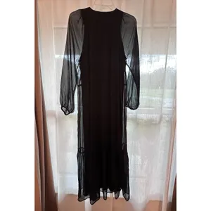 Soft Surroundings Olga Black Sheer Lined Tiered Maxi Dress L Elegant Timeless thumbnail 4
