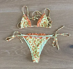 Blackbough Bikinis Marla Ruffled Top in Agave String Cheeky Bottoms in Yellow thumbnail 1