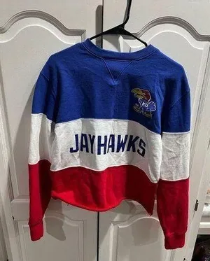 CHAMPION KANSAS JAYHAWKS BLUE BLOCKED LONG SLEEVE CREW SWEATSHIRT cropped Small thumbnail 1