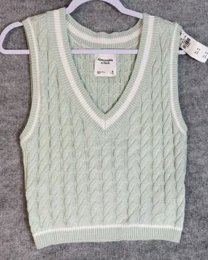 Y2K Abercrombie & Fitch Size-M Women's Cable Knit Sweater Mint Vest Preppy 90s thumbnail 1