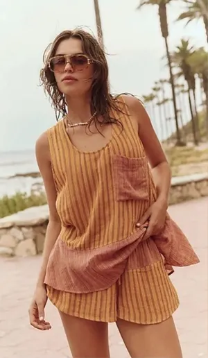 NWOT Free People Annabelle Set in Brown 2Pcs Set Top Bottom Yellow thumbnail 1
