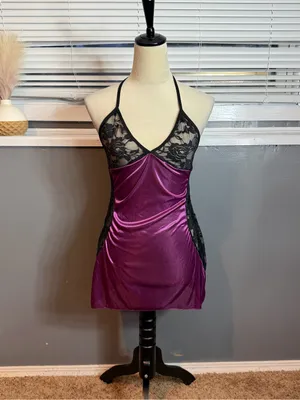 Source Unknown Plum Satin Chemise with Black Lace thumbnail 2