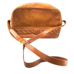 Vintage 90's Lladro purse Bag Shoulder Crossbody Woven Leather Brown Brass thumbnail 1