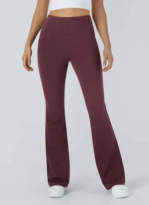 Halara High Waisted Pilates Flare Yoga Casual Stretch Red Mahogany Leggings XL thumbnail 1