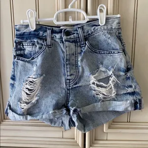 Brandy Melville Blue Distressed Denim Jean Shorts thumbnail 1