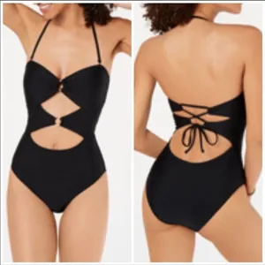 Hula Honey Black ribbed one piece swimsuit thumbnail 2