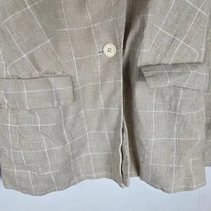 Madewell The Slim Linen Cotton Plaid Pockets Shoulder‎ Pads Blazer Women’s Sz 2 thumbnail 6
