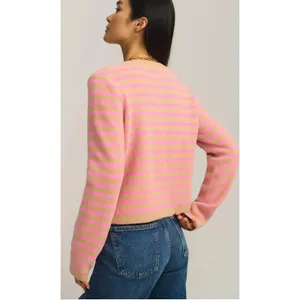 NVLT Anthropologie Striped Cardigan Sweater Lady Jacket Pink Tan Large Preppy thumbnail 4