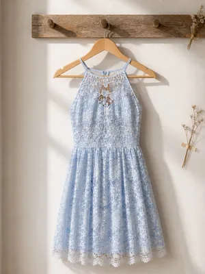 Francesca's Collections Light Blue Lace Halter Mini Dress thumbnail 2