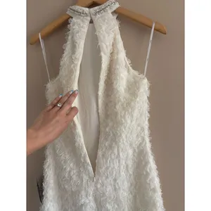 Lulus Absolutely Luxe Cream Textured Pearl Halter Mini Dress Size Medium Bridal thumbnail 9