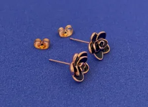 14K Rose Gold Plated Flower Stud Earrings for Women thumbnail 2