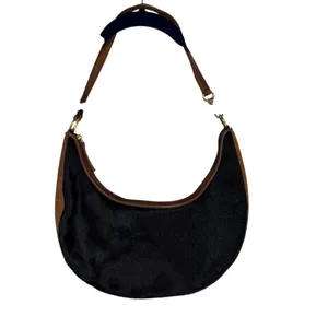 Floral Embroidered Pony Hair Crescent Hobo‎ Bag Black Brown Leather Strap Boho thumbnail 7