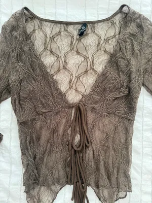Miss Me Long sleeve brown lace top thumbnail 2