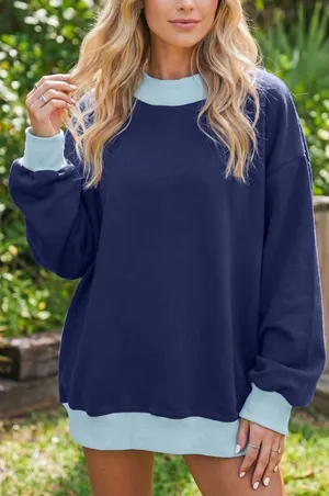 Colorblock Trim Crewneck Long Sleeve Pullover Sweatshirt thumbnail 1
