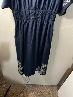 She + Sky Blue Embroidered Boho Midi Dress Rayon Cotton Cottagecore thumbnail 4