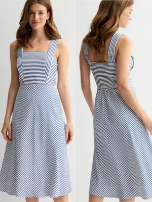 Draper James chevron Striped Square-Neck Midi Dress in Light Blue and White thumbnail 11