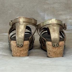 OTBT Storm Gold Brown Metallic Crisscross Strappy Wedge Sandals Size 9 thumbnail 5