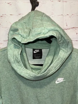 Nike Sage Green Pullover cowl neck White Swoosh Hoodie hooded Large sweatshirt thumbnail 2