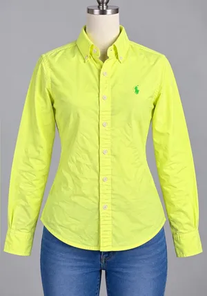 Vintage Ralph Lauren Sport Women's 4 Neon Lime Yellow Button Down Shirt thumbnail 1