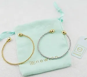 Gold & Silver Enewton Open Cuff Beaded Bangle Stackable Jewelry With Pouch thumbnail 3