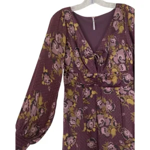 Free People $128 Morning Light Purple Plum Fall Floral V-Neck L/S Mini Dress 8 thumbnail 5