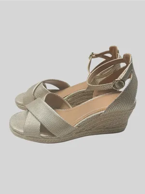 H&M Metallic Gold Wedge Espadrille Sandals with Ankle Strap thumbnail 5