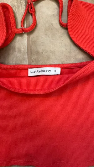RusttyDustty Cherry Red Cap Sleeve Crop Top Size Small thumbnail 2