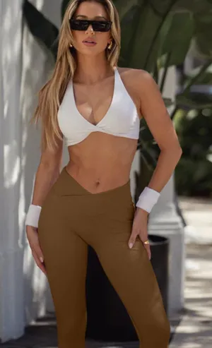 OQQ Ribbed Cross Over High Waist Lounge Pants thumbnail 1