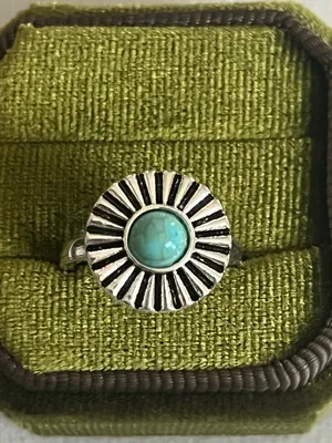 Bohemian Design Blue Turquoise Stainless Steel Silver Statement Ring Size 6 thumbnail 1