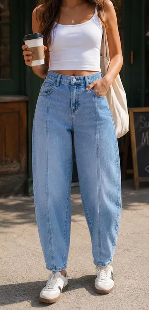 Zigoss Seam Detail Barrel Leg Jeans Women 7/28 Blue thumbnail 1