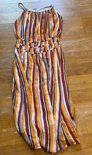 Frame Denim Striped Midi Dress in Orange and White thumbnail 1