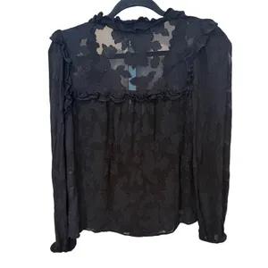 Cleobella Amara Blouse Black Floral Jacquard Ruffle Tie Neck Size XS thumbnail 3