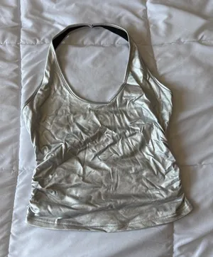 SheIn Silver Metallic Halter Top thumbnail 1
