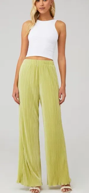 Pepper Mayo Pleated Wide-Leg Pants in Light Green thumbnail 1