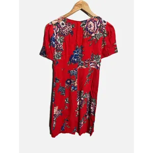 Maeve Dress Women 4 Red Floral Button Front Square Neck Mini Boho Anthropologie thumbnail 7