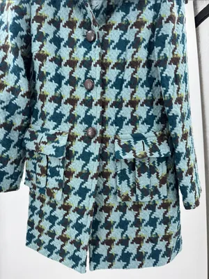 Anne Klein Teal and Brown Houndstooth Worsted Wool Peacoat S winter preppy thumbnail 6