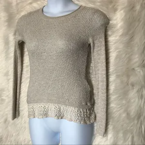 Hollister Oatmeal Lace Trim Sweater XS Lightweight Crewneck thumbnail 2