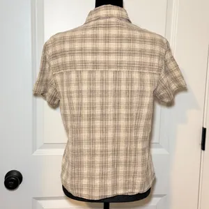 Woolrich Womens 90s Khaki Plaid Cotton Short Sleeve Button Up Shirt Size M thumbnail 3