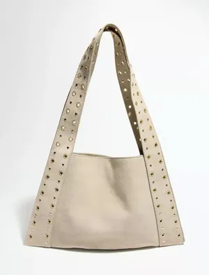 Zara 100% cow leather Elegant‎ Beige Studded Women's Bag thumbnail 1